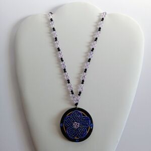 Beautiful Hand Beaded Blue Rhinestone Pendant Light Amethyst Beads Black Beads